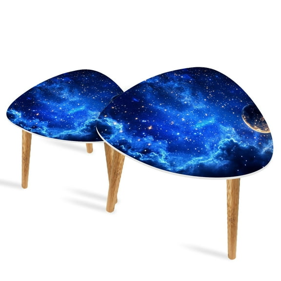 Set of 2 Triangle End Table Outer Space Galaxy Dark Blue Stars Moon Set of 2 Side Tables End Tables, Nesting Tables for Living Room