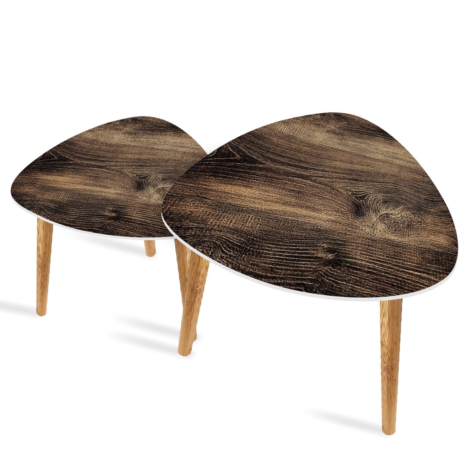 Set of 2 Triangle End Table Overhead view dark brown floor Set of 2 ...