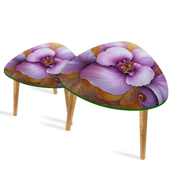 Set of 2 Triangle End Table Purple Flower Purple Paintings Purple Set of 2 Side Tables End Tables, Nesting Tables for Living Room