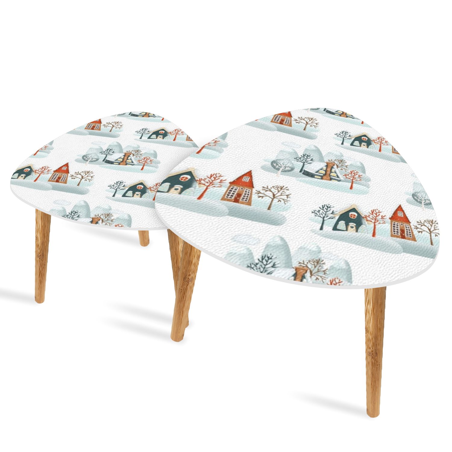 Set of 2 Triangle End Table Seamless pattern cute snowy winter houses ...