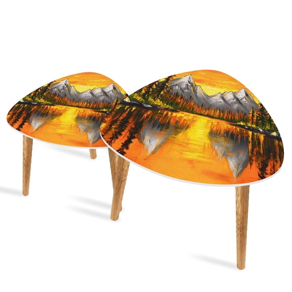 Set of 2 Triangle End Table Sunset Lakes Oriental Mountains Lakes At Sunset White Set of 2 Side Tables End Tables, Nesting Tables for Living Room