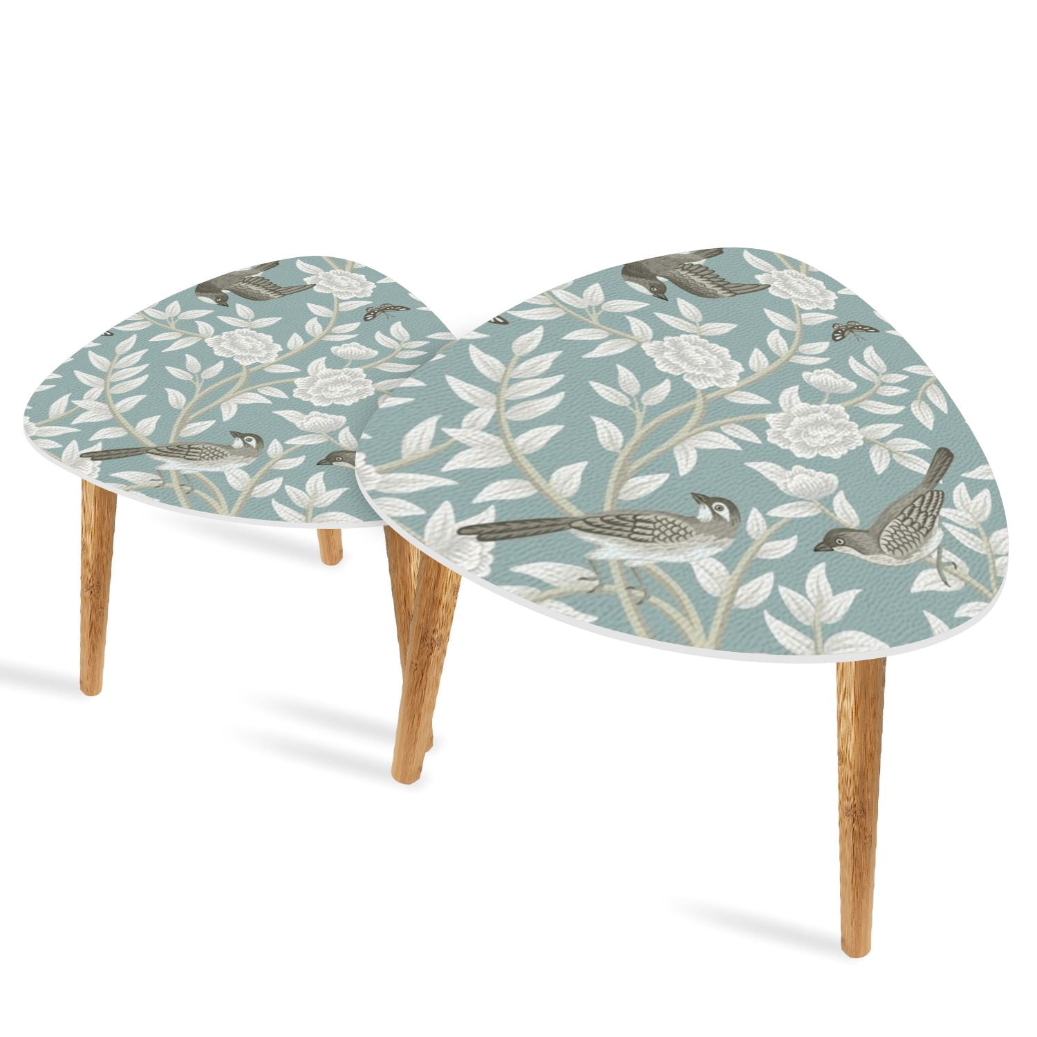 Set of 2 Triangle End Table Vintage botanical garden tree birds ...