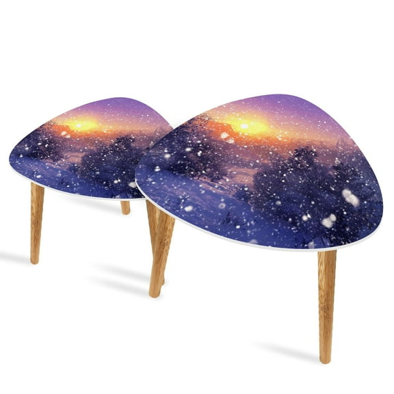 Set of 2 Triangle End Table Winter Dreamlike Snow Sunset Snow Forest Outdoor Set of 2 Side Tables End Tables, Nesting Tables for Living Room