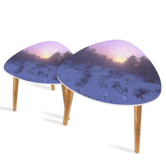 Set of 2 Triangle End Table Winter Dreamlike Snow Sunset Snow Forest Outdoor Set of 2 Side Tables End Tables, Nesting Tables for Living Room