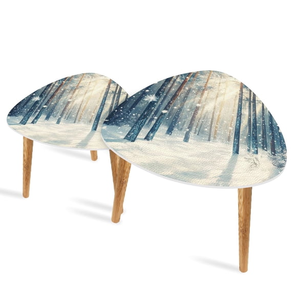 Set of 2 Triangle End Table Winter Snow Forest Trees Snowy Jungle Winter Set of 2 Side Tables End Tables, Nesting Tables for Living Room