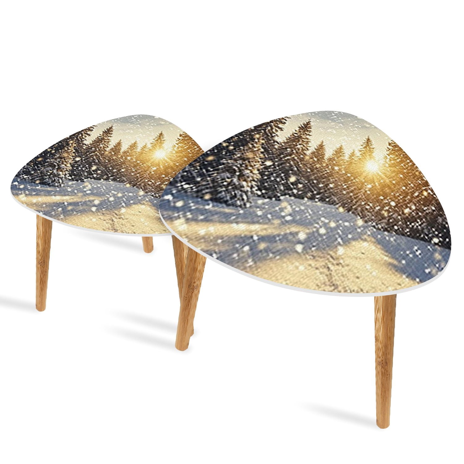 Set of 2 Triangle End Table Winter Snow Trees In Snowy Forest Snowy ...