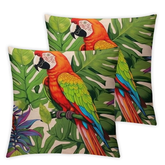 Set of 2 Tropical Leaves Throw Pillow Covers Parrot &Turtle Leaf &Red Flower Pattern Pillowcases Home Decorative Cushion Covers