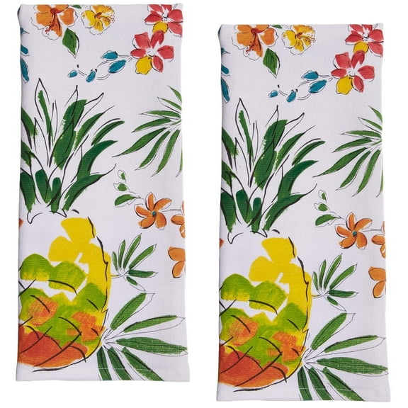 Set of 2 Tropical Oasis Pineapple Terry Kitchen Towels by Kay Dee Designs - 16" x 26" Dual Purpose Kitchen Towels