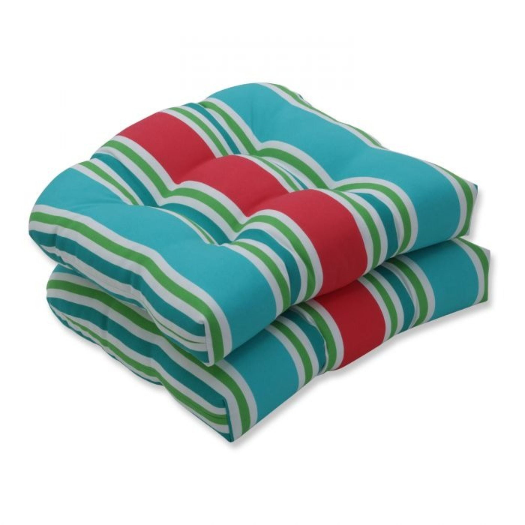 Turquoise and Coral Striped Wicker Chair Cushions Set