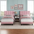 thumbnail image 1 of Set of 2 Twin Size Bed Frame, Velvet Upholstered Platform Bed with Adjustable Vertical Channel Tufted Headboard, No Box Spring Needed, Easy Assembly, 1 of 8