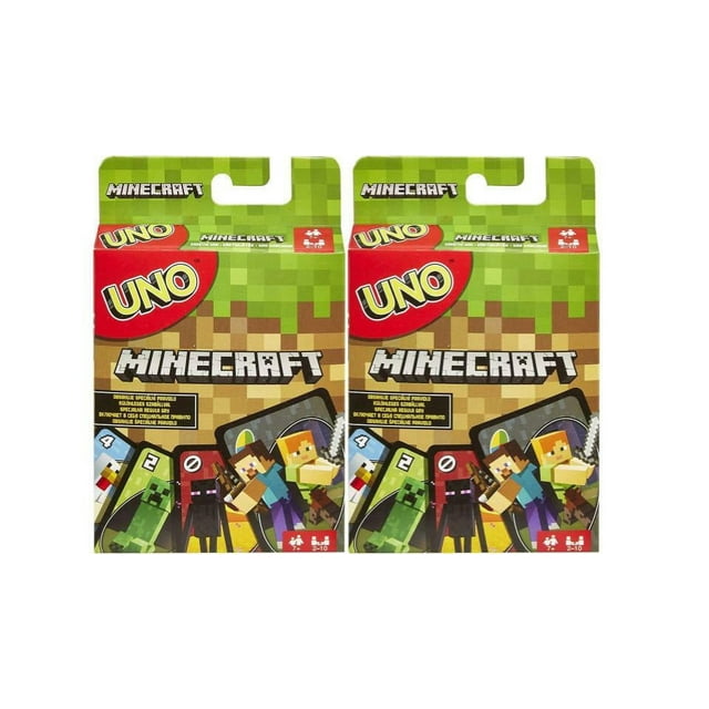 Set of 2 UNO Minecraft Card Game Includes the world of Minecraft