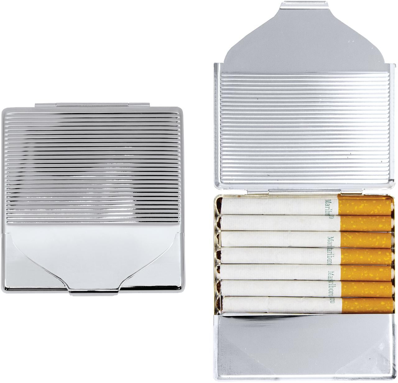 cigarette case steel Silver Metal-Plated Compact Cigarette Case & Stash Box (7X 100s Size  Cigarettes)
