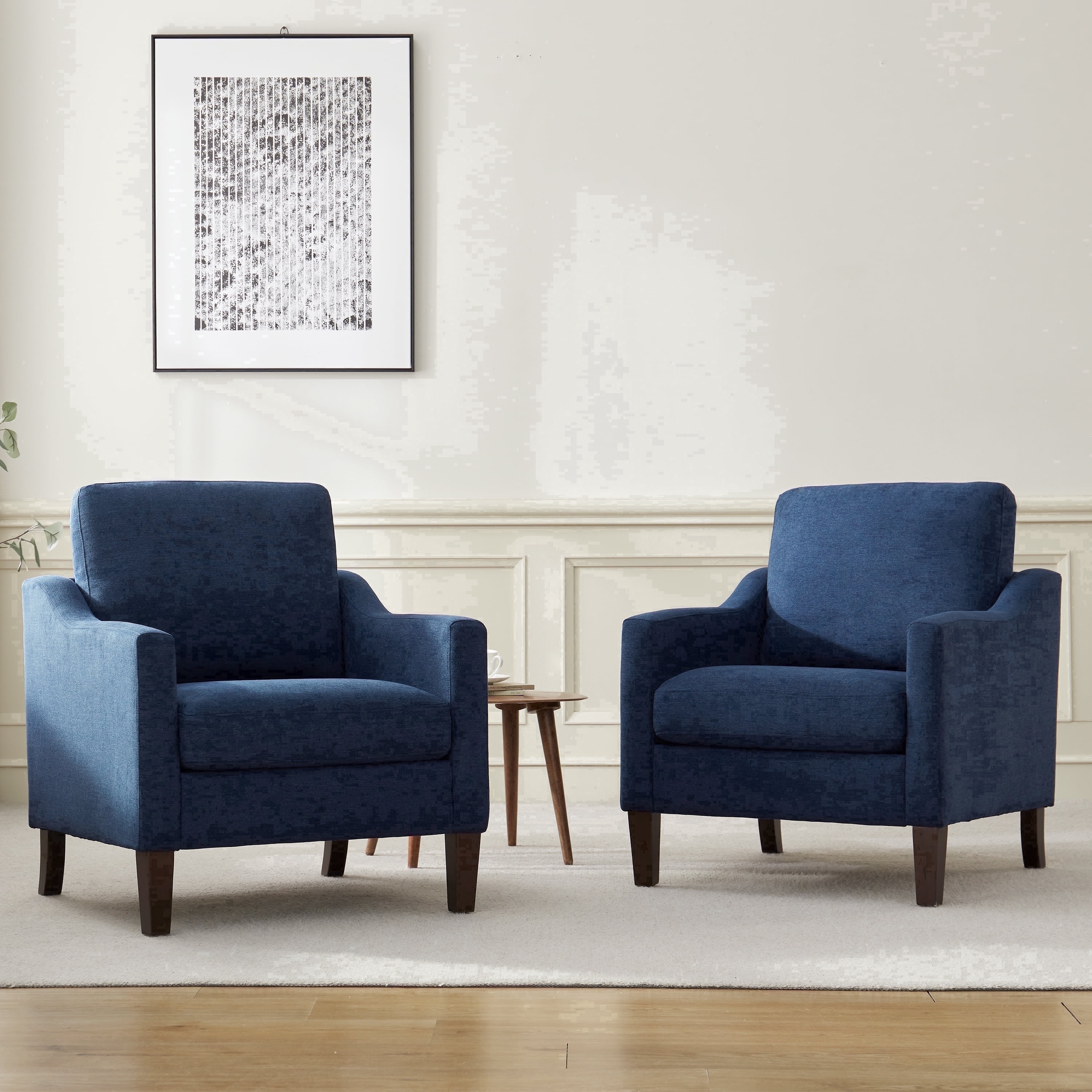 Vknow Furniture Mid Century Modern Upholstered Accent Chairs Set of 2 for Living Room, Blue