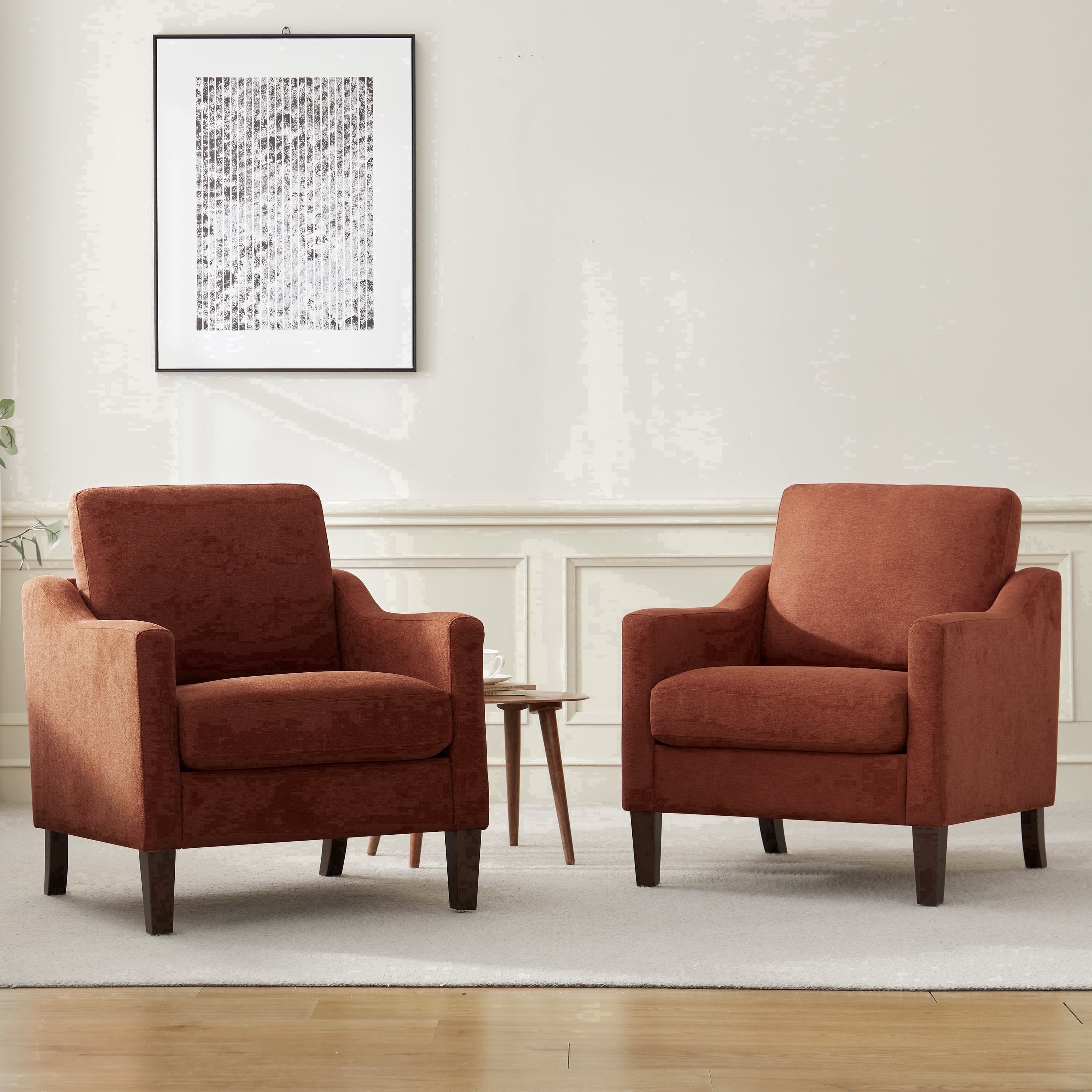 Vknow Furniture Mid Century Modern Upholstered Accent Chairs Set of 2 for Living Room,Orange