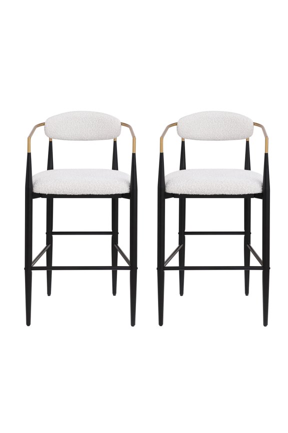 Set of 2 Upholstered Bar Stools with Back Support & Sturdy Iron Frame, Fabric Counter Stools for Kitchen Island & Pub Table