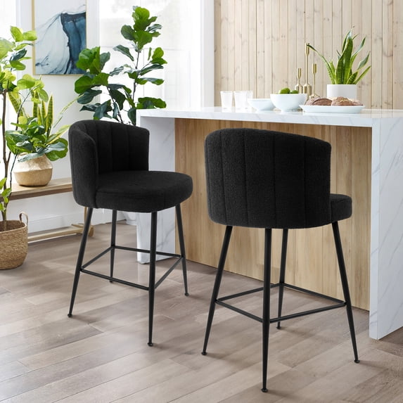 Set of 2 Upholstered Counter Height Barstools with Full Back and Metal Legs Modern Chairs for Kitchen Island
