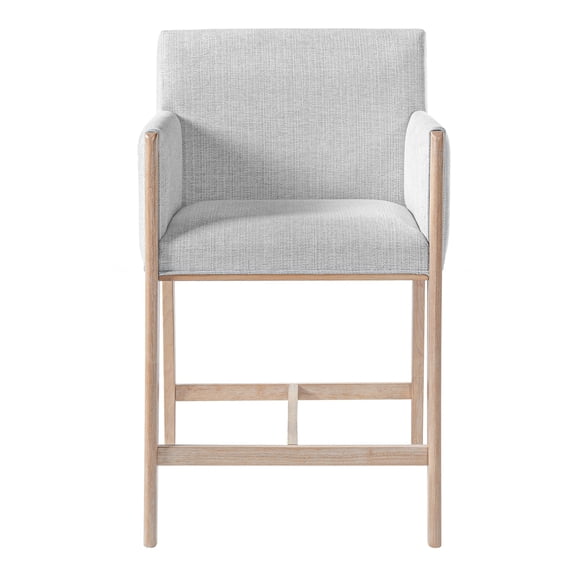 Set of 2 Upholstered Counter Stools with Arms for Kitchen Island, 24 Seat Height Natural Rubber Wood Dining Room Seating