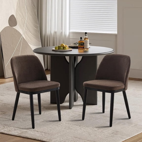 Set of 2 Upholstered Dining Chairs Wood Legs Contoured Backrest Dining and Kitchen Brown