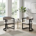 thumbnail image 1 of Set of 2 Upholstered Dining Chairs with Beige Fabric and Black Metal Frame, 1 of 10