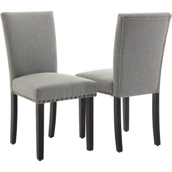 Set of 2 Upholstered Parsons Dining Chairs, Fabric Kitchen Chairs with Nailhead Trim