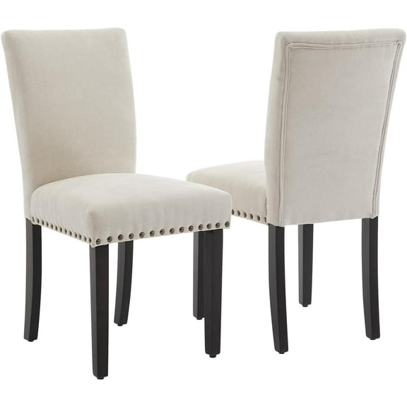 Set of 2 Upholstered Parsons Dining Chairs, Fabric Kitchen Chairs with Nailhead Trim