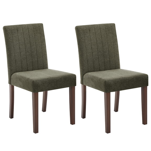 Set of 2 Upholstered Parsons Dining Chairs, Linen Fabric Dining Room Chairs with Button-Tufted Backrest,Green/Dark Gray (2 Chairs Only)