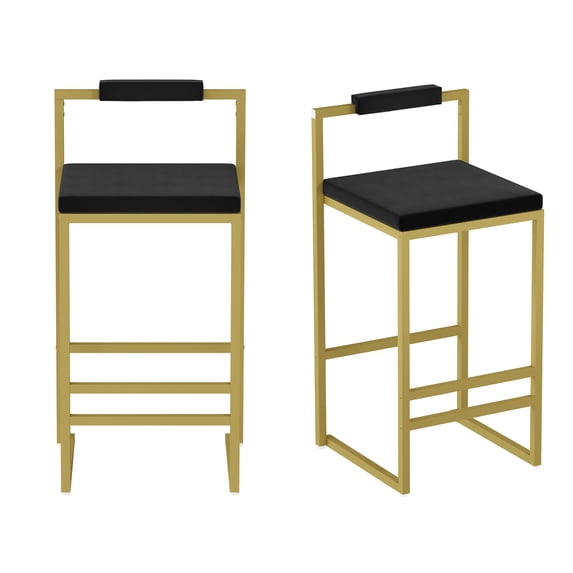 Set of 2 Upholstered Velvet Bar Stools Modern Kitchen Counter Height Barstools Indoor Dining Chairs (Gold)