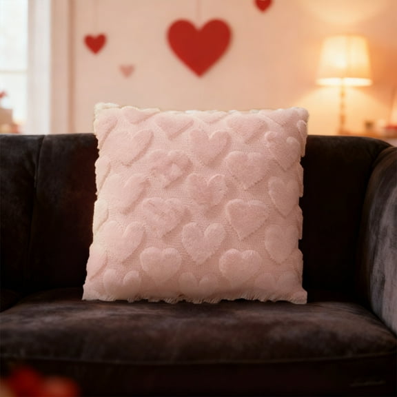 Set of 2 Valentines Day Pillow Covers 18 x 18 Inch, Soft Plush Faux Fur Wool Decorative Anniversary Cushion Case for Sofa Home Decoration