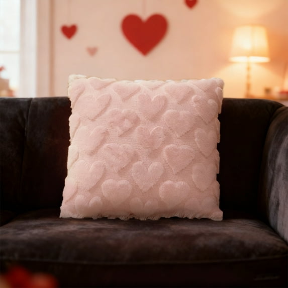 Set of 2 Valentines Day Pillow Covers 18 x 18 Inch, Soft Plush Faux Fur Wool Decorative Anniversary Cushion Case for Sofa Home Decoration