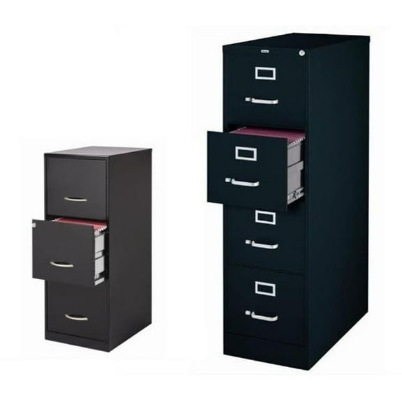 Set of 2 Value Pack Four and Three Drawer Filing Cabinets in Black