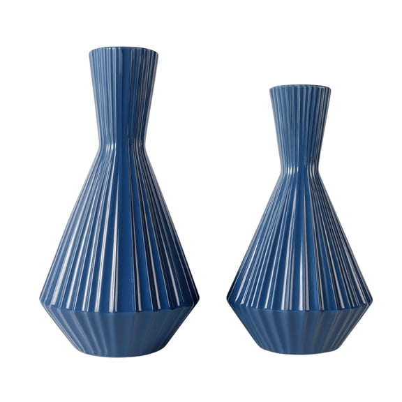 Aria Home Set of 2 Blue Ceramic Vases Modern Home Decor Marine Jugs Gift Accent, Blue