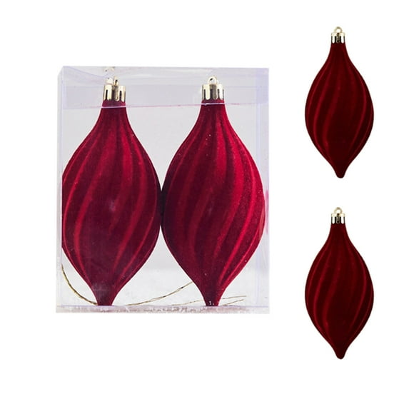 Set of 2 Velvet Christmas Ornaments, Burgundy Flocked Conical Hanging Balls for Xmas Tree Vintage Style Holiday Decor(B)
