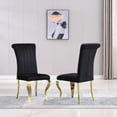 thumbnail image 1 of Set of 2 Velvet Dining Chairs with Golden Metal Legs, Upholstered Accent Chairs with Stripe Backrest for Dining Room Living Room, Black-Gold, 1 of 7