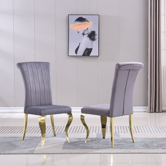 Set of 2 Velvet Dining Chairs with Golden Metal Legs, Upholstered ...