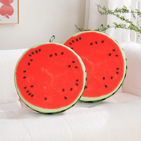 Set of 2 Velvet Round Decorative Pillow 15-Inch for Couch Decor (Watermelon)