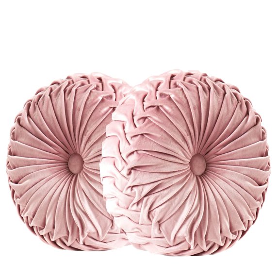 Set of 2 Velvet Round Decorative Pillow for Couch 15-Inch (Pink)