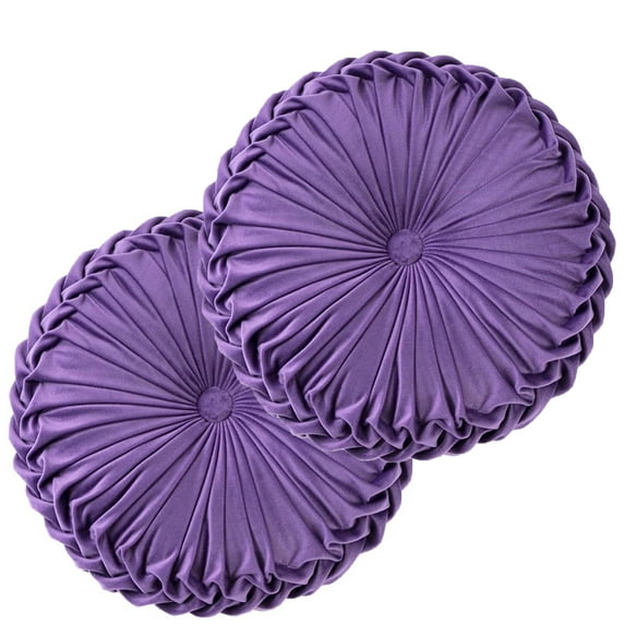 Set of 2 Velvet Round Decorative Pillow for Couch 15-Inch (Purple)