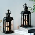 thumbnail image 1 of Set of 2 Vintage 10''H Candle Lantern for Home Garden Patio(Black with Gold Brush), 1 of 10
