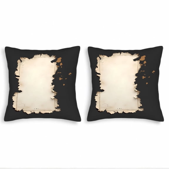 Set of 2 Vintage Aged Paper Design Throw Pillow Covers 18x18in - Rustic Torn Edges for Couch Bed Car Decor