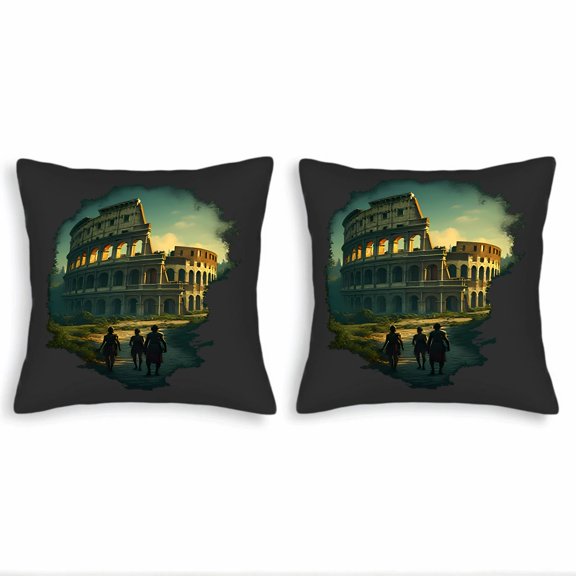 Set of 2 Vintage Artistic Throw Pillow Covers 18x18in - Colosseum Silhouette Design for Couch Bed Car - Perfect for Home Decor