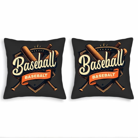 Set of 2 Vintage Baseball Throw Pillow Covers 18x18in Stylish Script Design with Crossed Bats Perfect for Couch Bed Car Decor