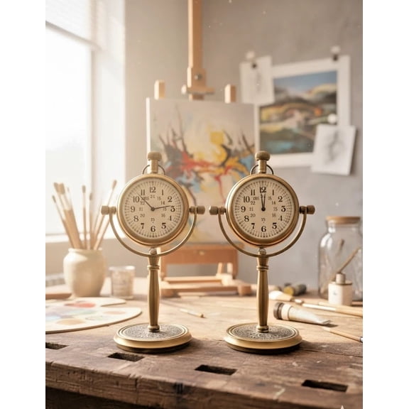 Set of 2 Vintage Brass Desk Clocks Handcrafted Antique Style Table clock Grandmother, Grandfather, Birthday, Valentine Gift