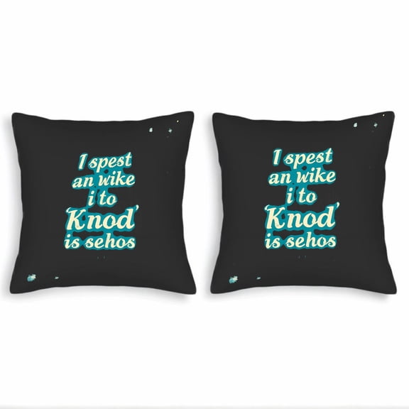 Set of 2 Vintage Decorative Throw Pillow Covers 18x18in Black Background with Playful Turquoise & White Cursive Text Perfect for Couch Bed Car