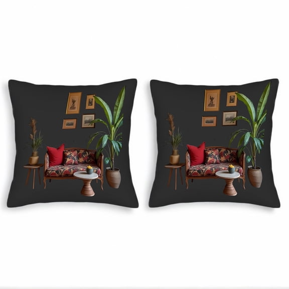 Set of 2 Vintage Floral Pattern Throw Pillow Covers 18x18in for Couch Bed Car - Cozy Cushion Cases with Red Accents