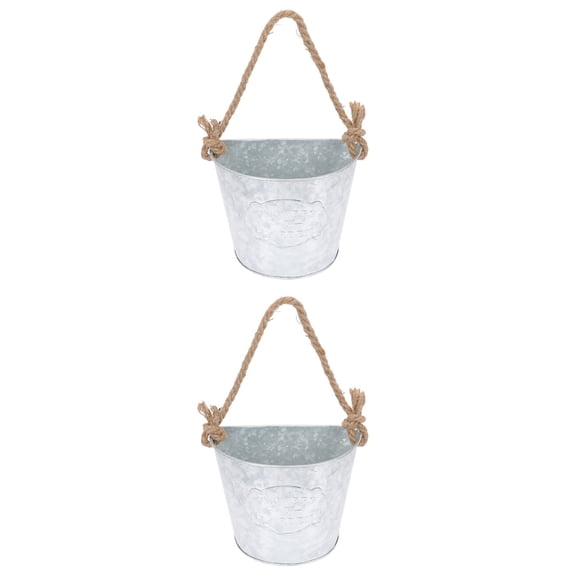 Set of 2 Vintage Flowerpot Hanging Home Flowers Room Silver