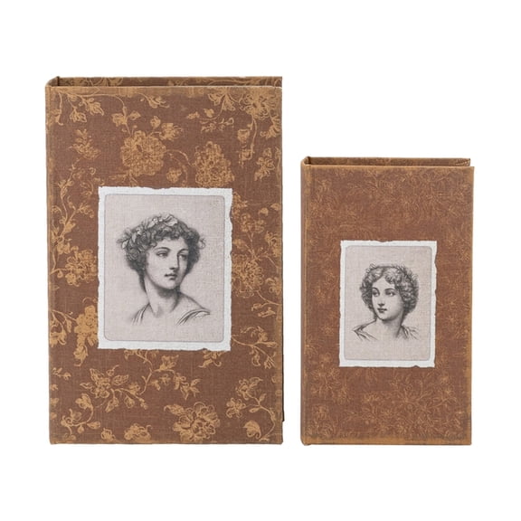 Set of 2 Vintage Lady Portrait Book Boxes, Victorian Floral Style