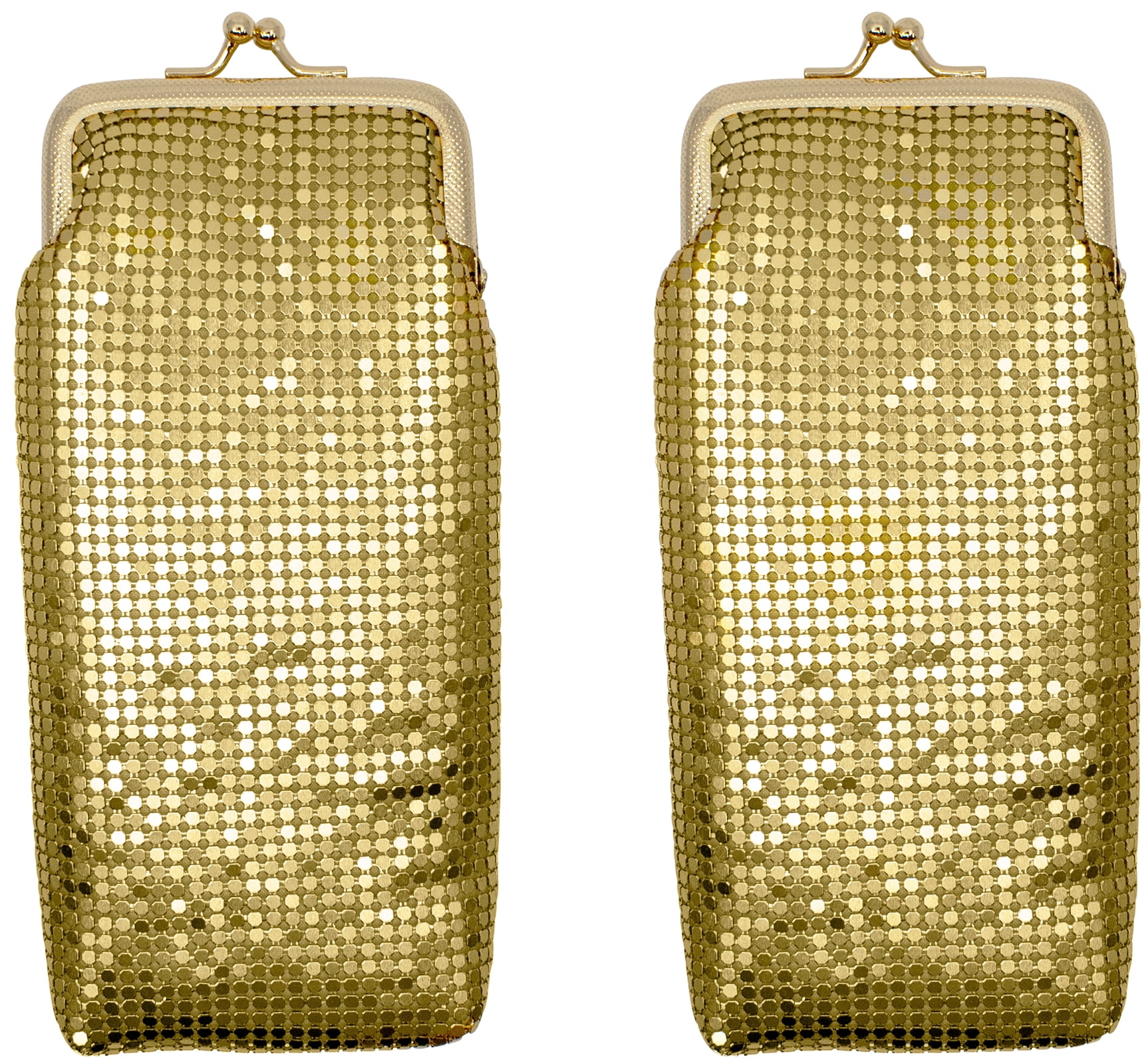 Set of 2 Vintage Soft Metallic Mesh Long Cigarette Case Purses (3mm, Gold)