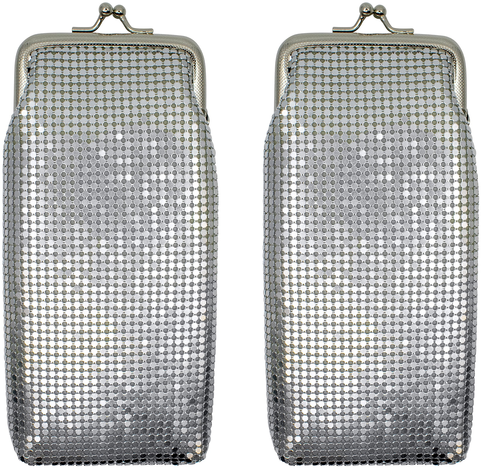 Set of 2 Vintage Soft Metallic Mesh Long Cigarette Case Purses (3mm, Silver)