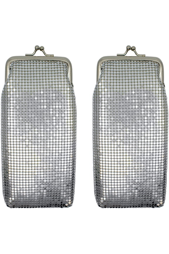 Set of 2 Vintage Soft Metallic Mesh Long Cigarette Case Purses (3mm, Silver)