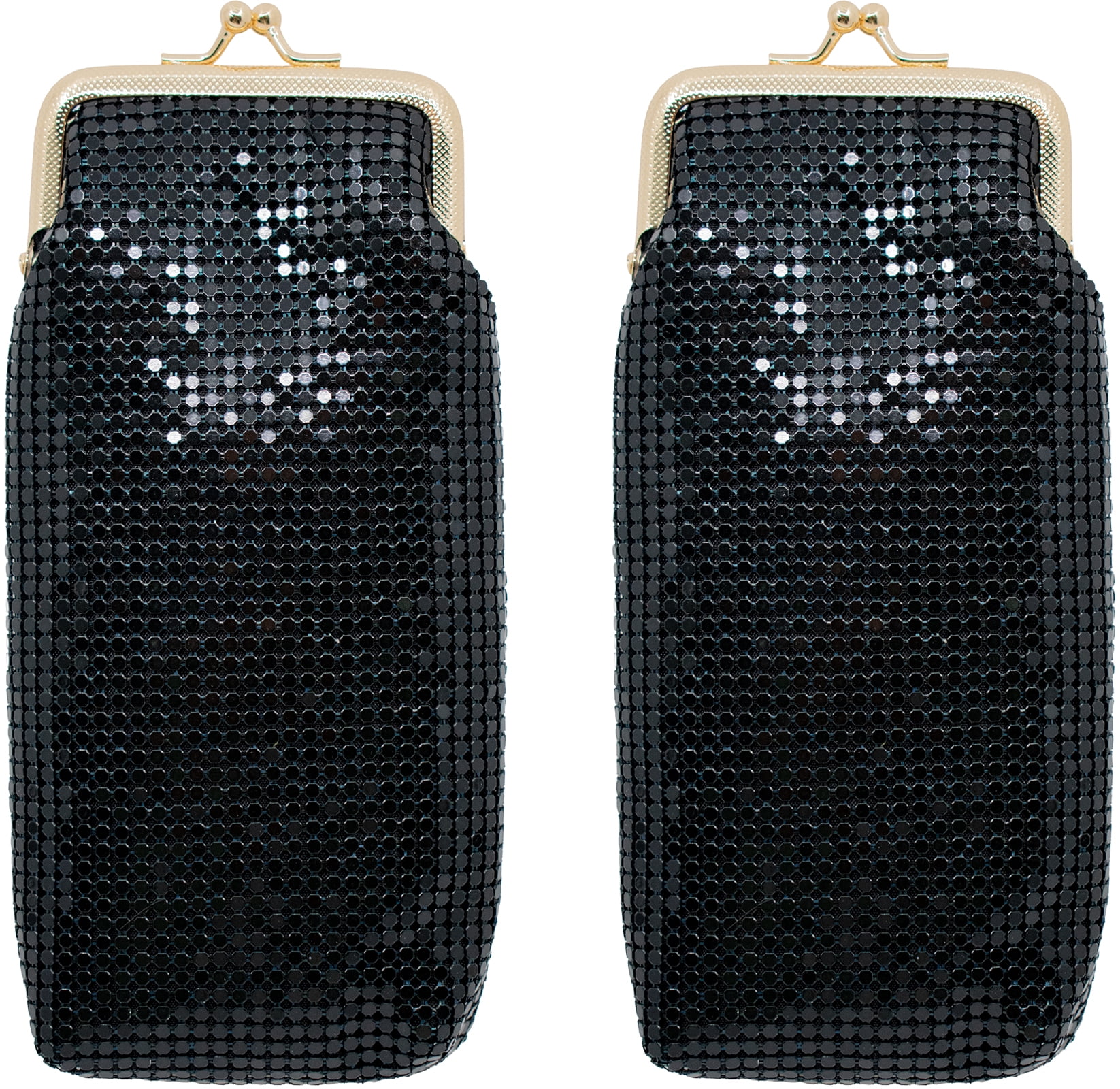Set of 2 Vintage Soft Metallic Mesh Long Cigarette Case Purses With Lighter Pocket (3mm, Black)